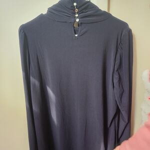 Tommy Hilfiger Navy Long Sleeve Ruched Neck Top